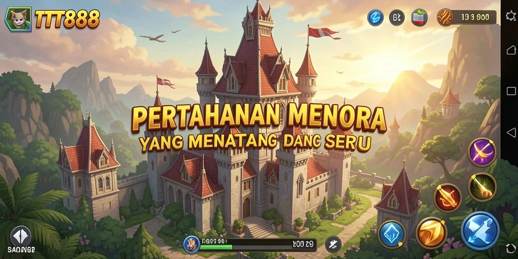 Tampilan seru gameplay TTT888 dengan aksi pertahanan menara yang mendebarkan.
